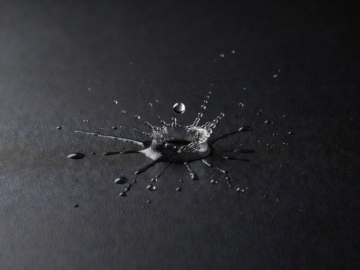 A single sweat drop landing on a premium black rebounding surface